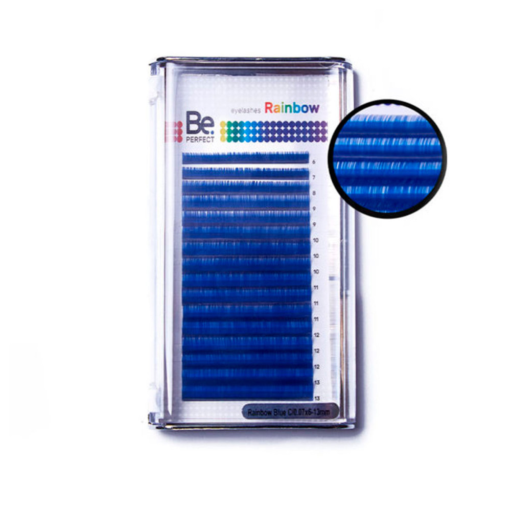 Цветные ресницы Be Perfect Rainbow Blue mix 16 линий, изгиб С+, толщина 0.07, длина микс от 6 мм до 13 мм