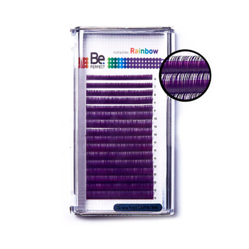 Цветные ресницы Be Perfect Rainbow Purple mix 16 линий, изгиб D, толщина 0.07, длина микс от 6 мм до 13 мм
