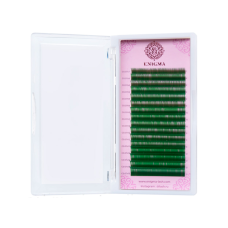 Зеленые ресницы Enigma, микс, 16 линий, изгиб L, толщина 0.07, длина микс от 6 мм до 13 мм