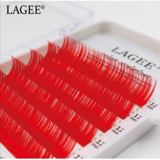 Цветные ресницы LAGEE отдельные длины, изгиб С, толщина 0.12, длина 9 мм, цвет красный